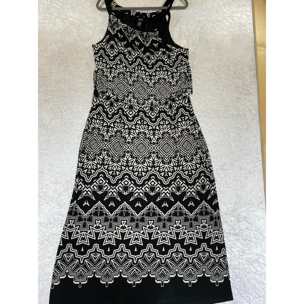 Alfani Maxi Dress Women XL Black White Excellent Geometric Beaded Halter Boho